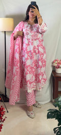 Blush Pink Floral Cotton Kurta Set with Dupatta