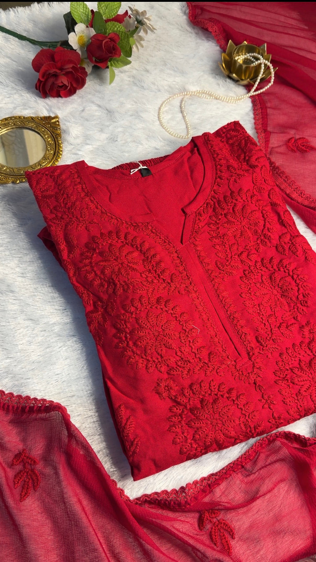 Red Chikankari Suit
