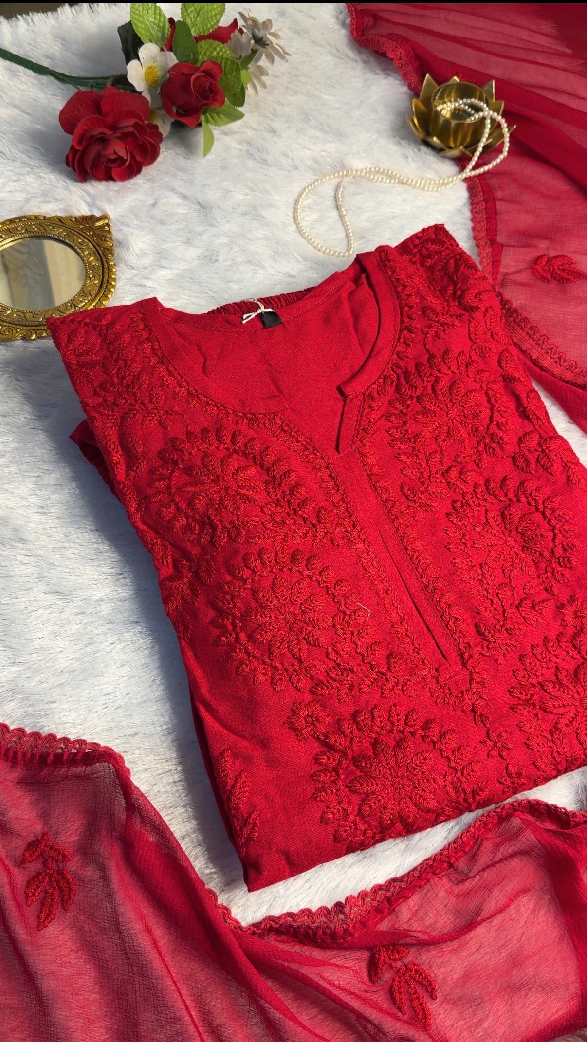 Red Chikankari Suit