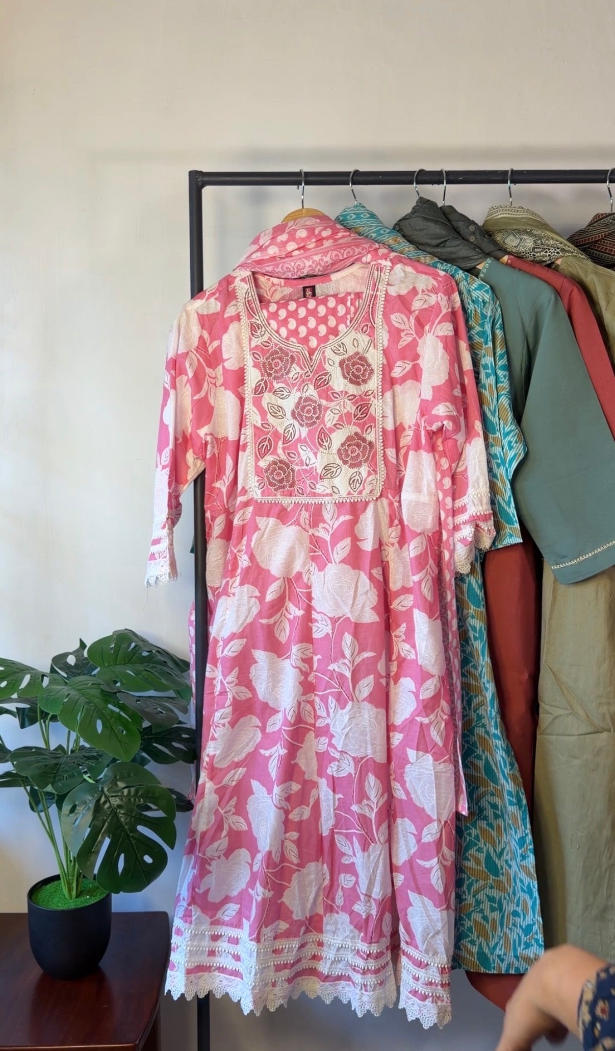 Blush Pink Floral Cotton Kurta Set with Dupatta