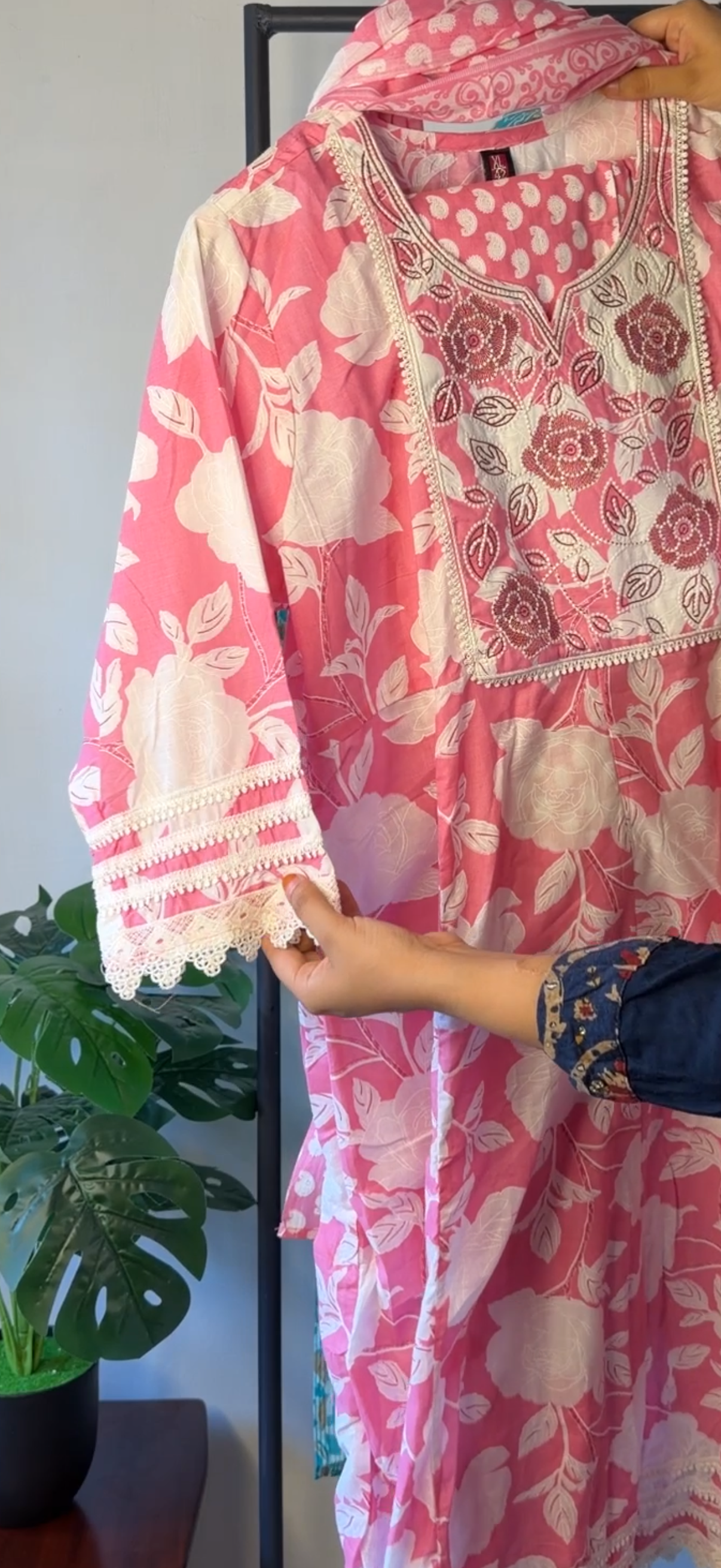 Blush Pink Floral Cotton Kurta Set with Dupatta