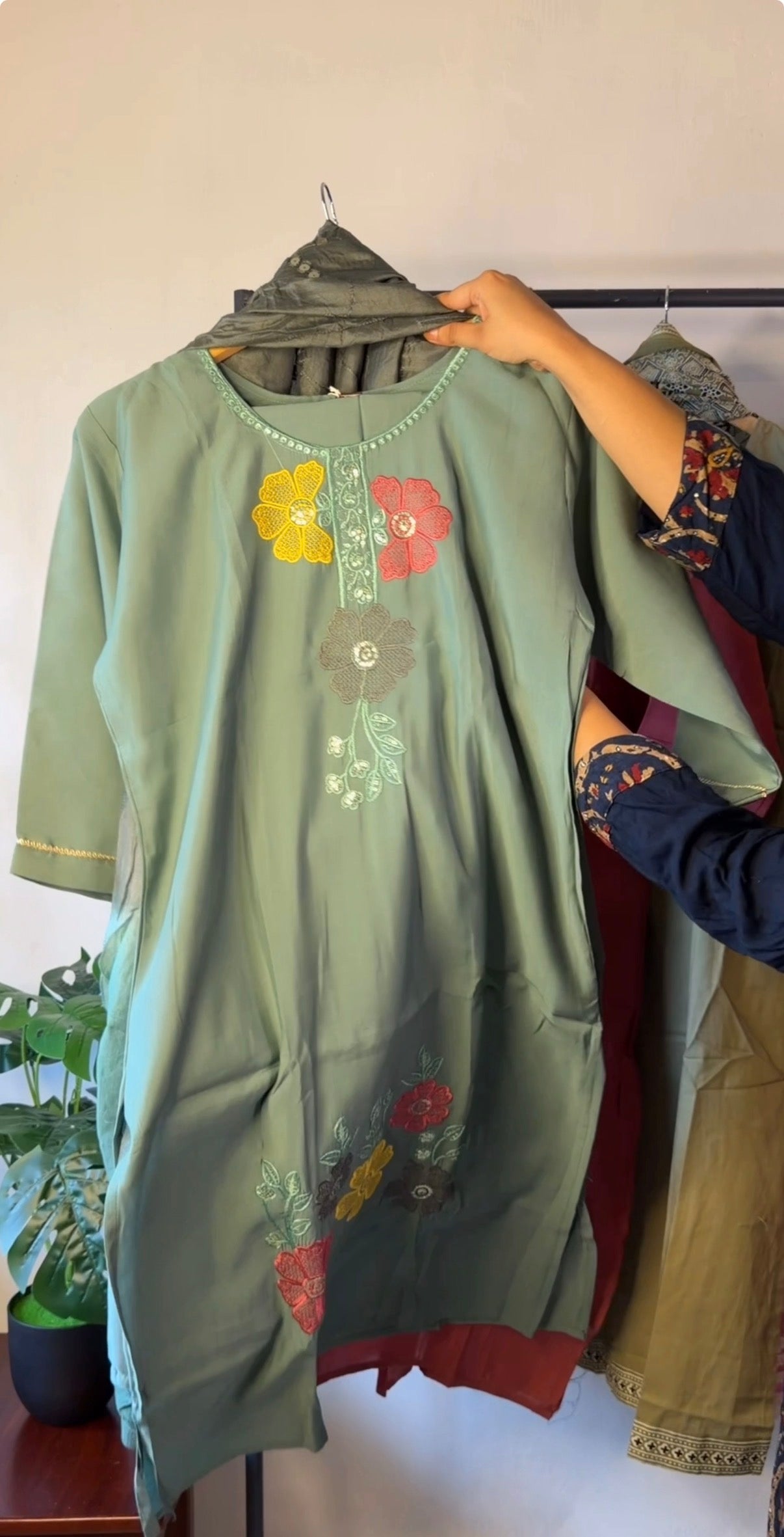 Embroidered Cotton Kurta Set with Ombre Dupatta