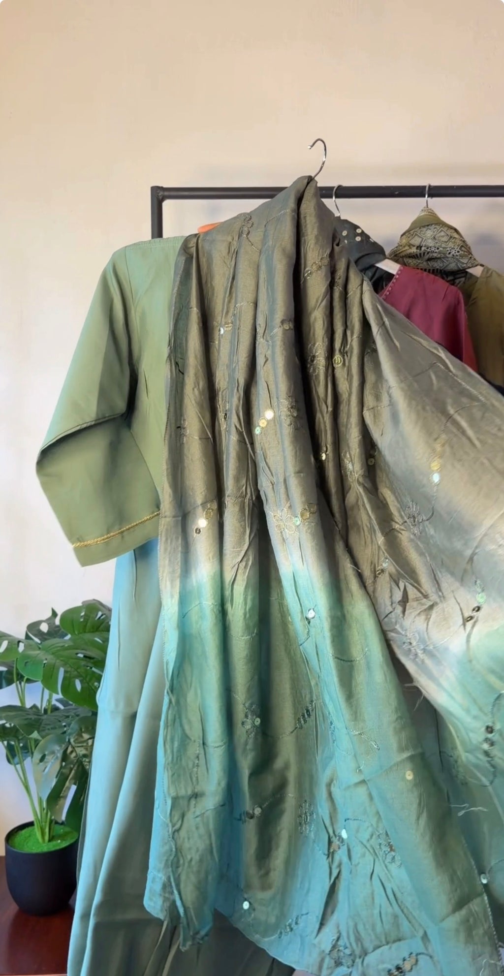 Embroidered Cotton Kurta Set with Ombre Dupatta